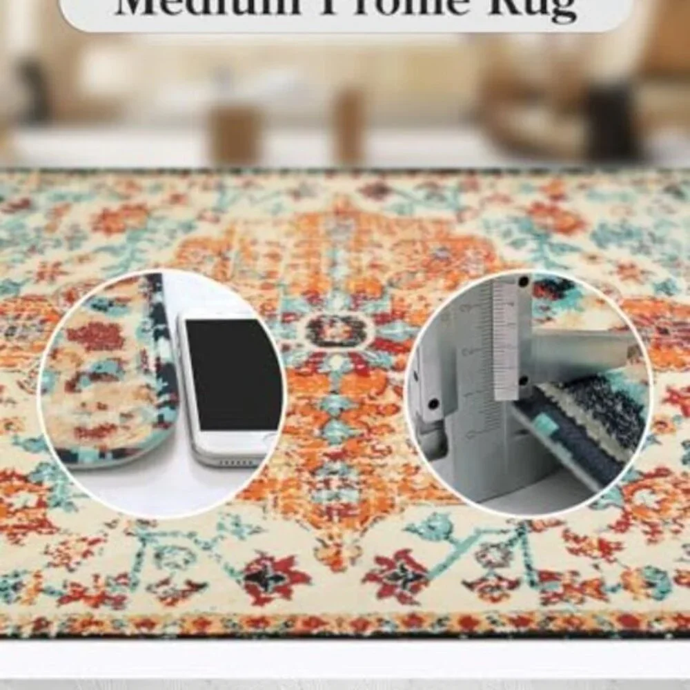 Area Rug 4 x 6 Vintage Faux Wool Indoor Throw Mat Non-Slip Washable Carpet